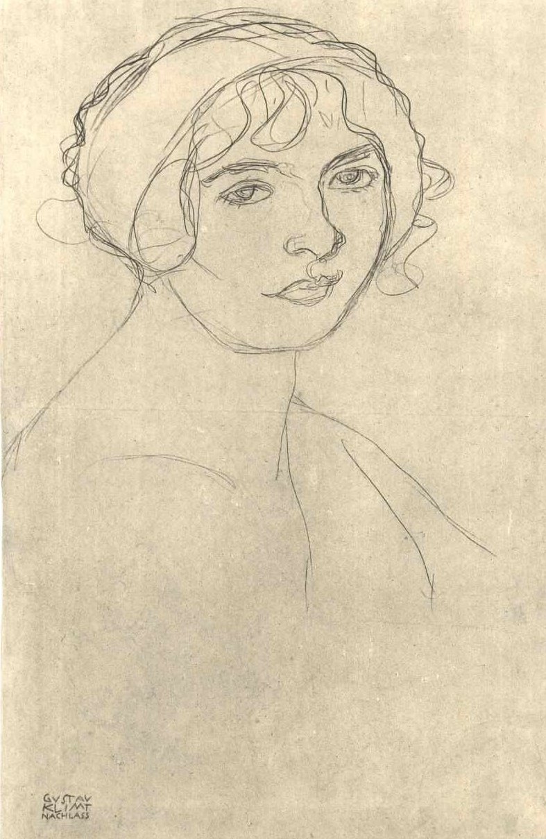 Meia retrato de uma menina nua para a direita. de Gustav Klimt