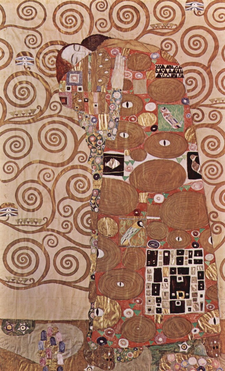 O abraço - Design para o friso de parede no Palais Stoclet em Bruxelas, detalhe de Gustav Klimt