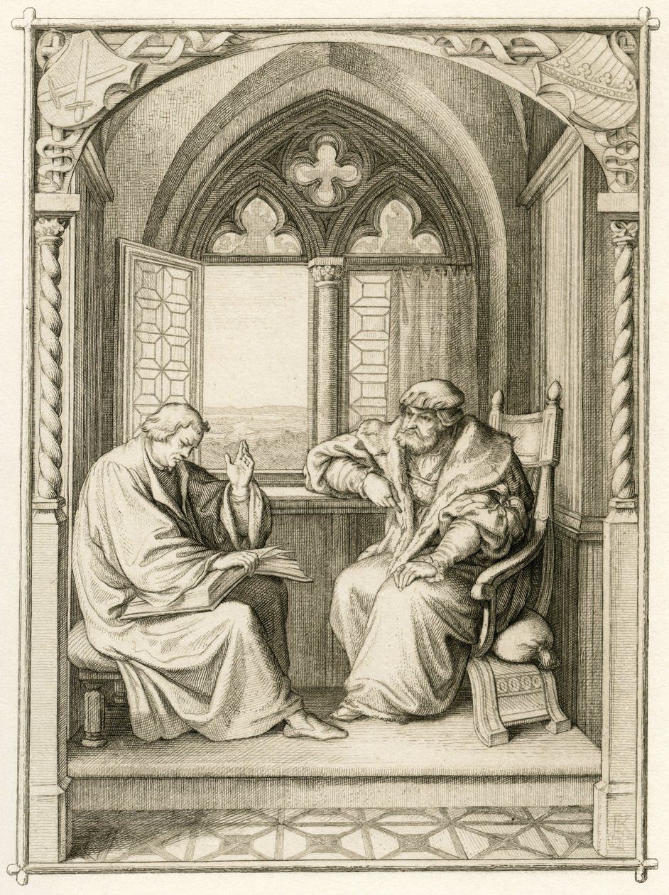 Lutero está a ler para o eleitor Johann dem Bestaendigen (Jean I de Saxe de Gustav Ferdinand Leopold Konig