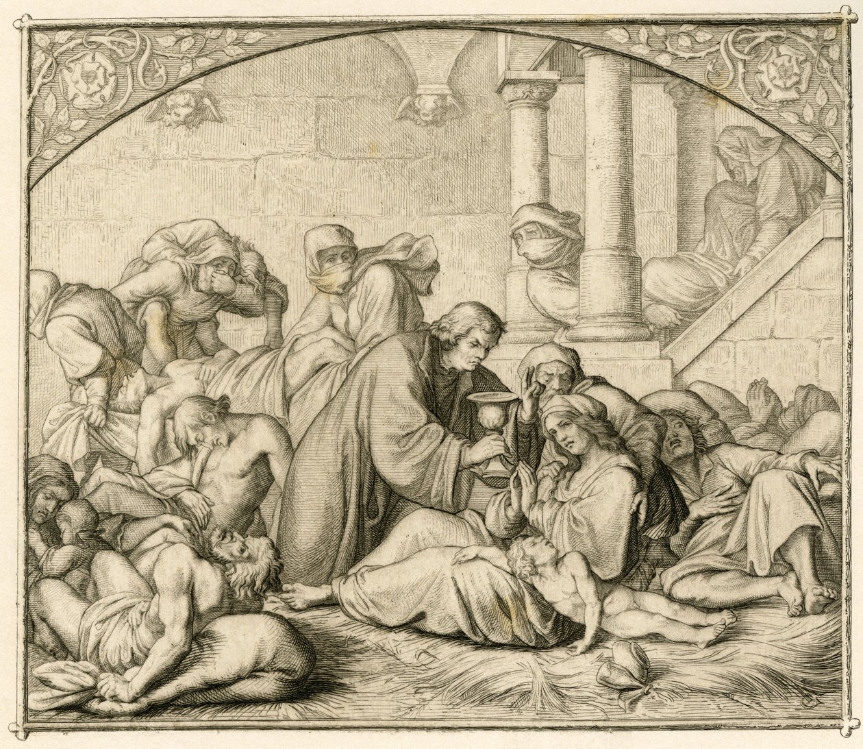Lutero com doentes de pragas em Wittenberg de Gustav Ferdinand Leopold Konig