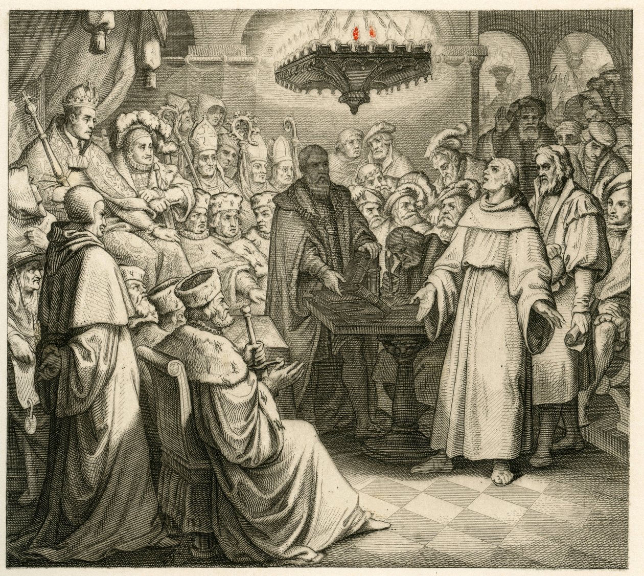 Martinho Lutero em frente ao imperador Carlos, ao seu lado o seu irmão Fernando de Gustav Ferdinand Leopold Konig