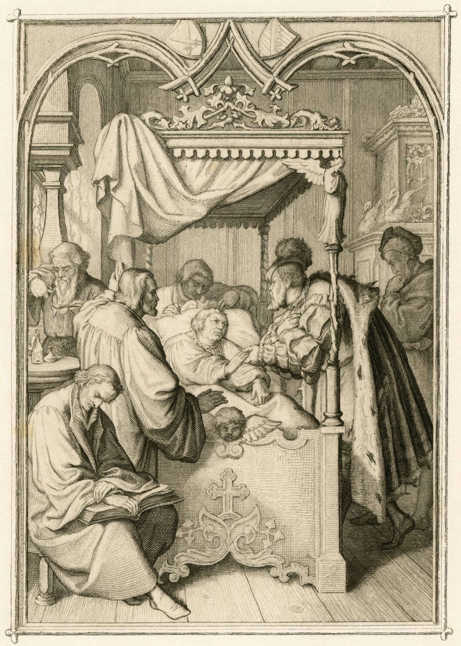 Martinho Lutero está muito doente, o eleitor Johann Friedrich (Johann Frederic Ier de Saxe de Gustav Ferdinand Leopold Konig
