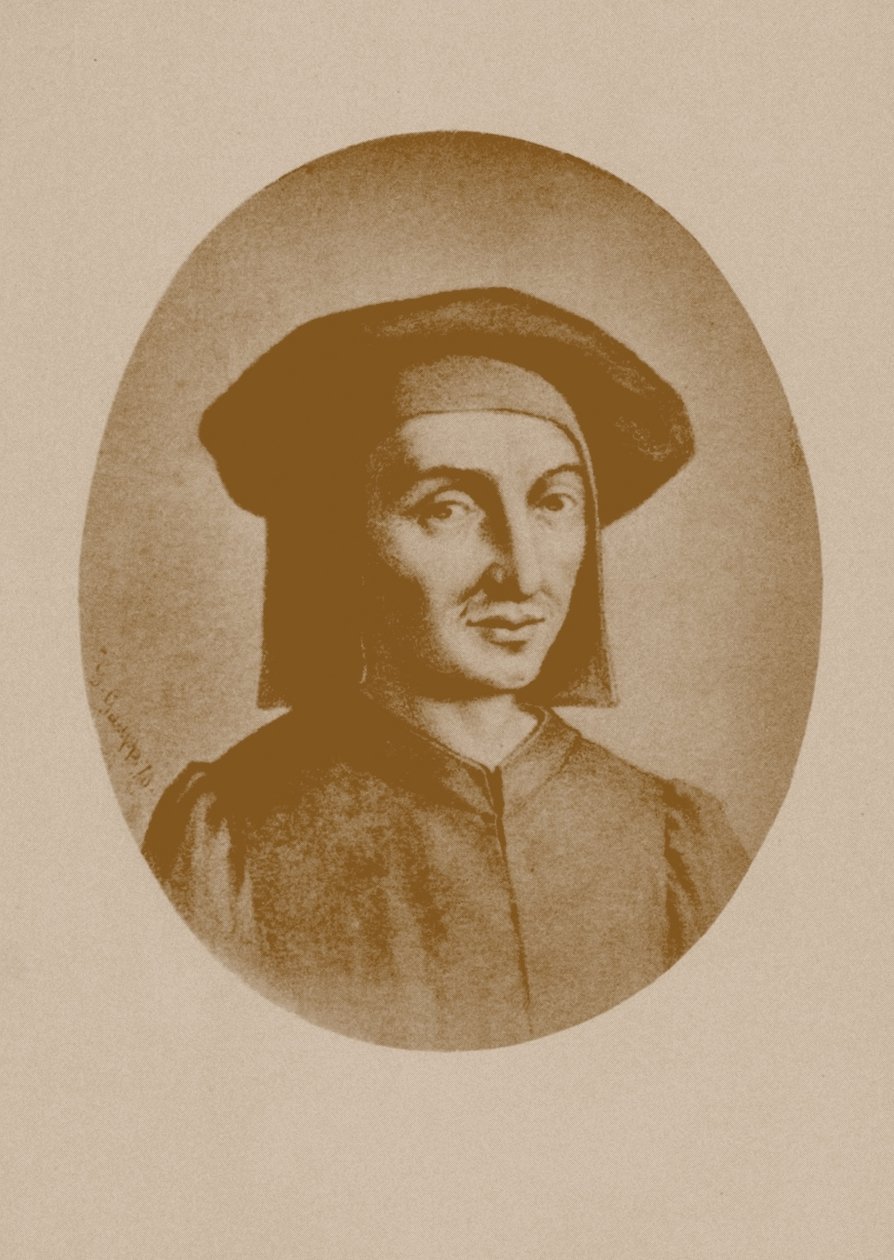 Retrato do compositor Josquin des Prez, 1870. de Gustav Gaupp