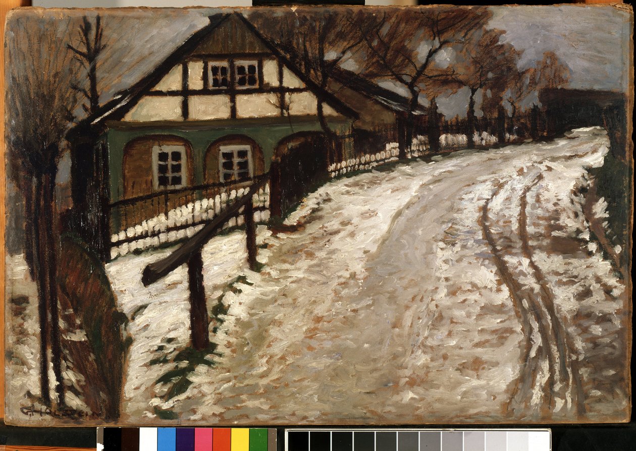 "Paisagem de Inverno no campo, quando a neve está a derreter. Pintura de Gustav Holstein (1876-?) Mikalojus Konstantinas Ciurlionis Museum of Fine Arts, Kaunas, Lituânia de Gustav Holstein