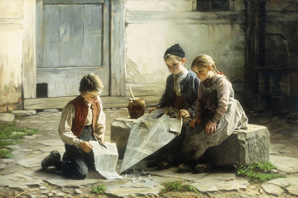 Reparando o Papagaio, 1895 de Gustav Igler