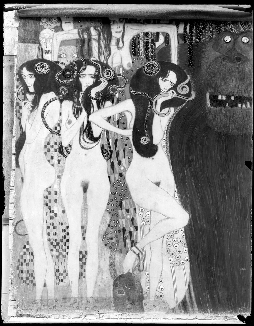 Friso de Beethoven: pormenor de "Die feindlichen Gewalten" (As coisas bonitas) de Gustav Klimt