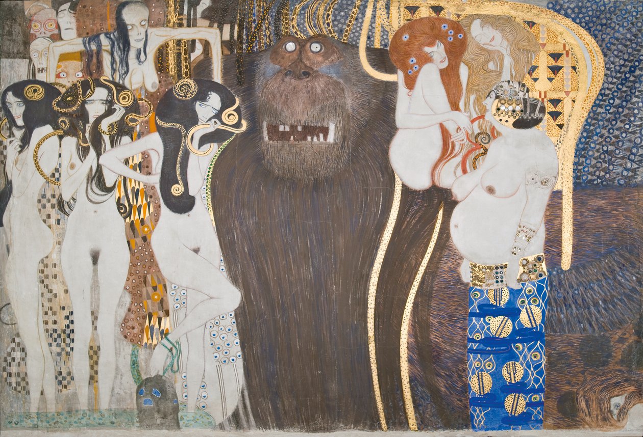 Beethoven Frieze: As Forças Hostis - Painel 1, Muro da Frente de Gustav Klimt