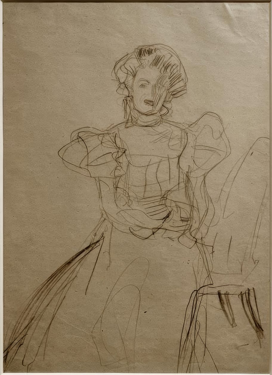 Retrato Sonja Knips - sentado em uma cadeira de frente de Gustav Klimt