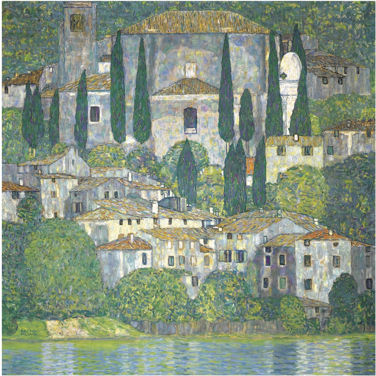 Igreja na paisagem de Cassone com ciprestes, 1913 de Gustav Klimt