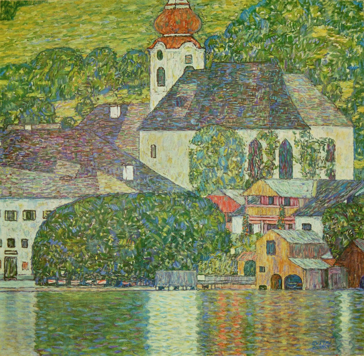 Igreja em Unterach no lago Attersee (pintura sobre tela) de Gustav Klimt