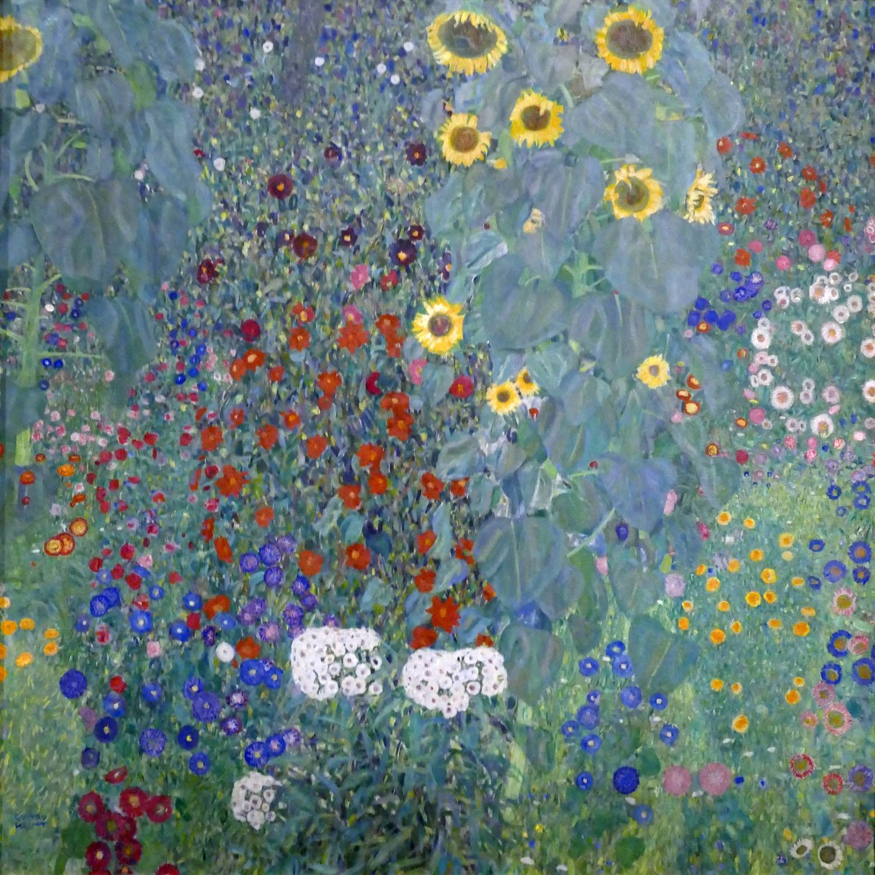 Jardim da casa de campo com flores do sol de Gustav Klimt