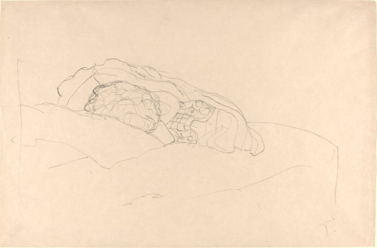 Menina enrolada na cama de Gustav Klimt