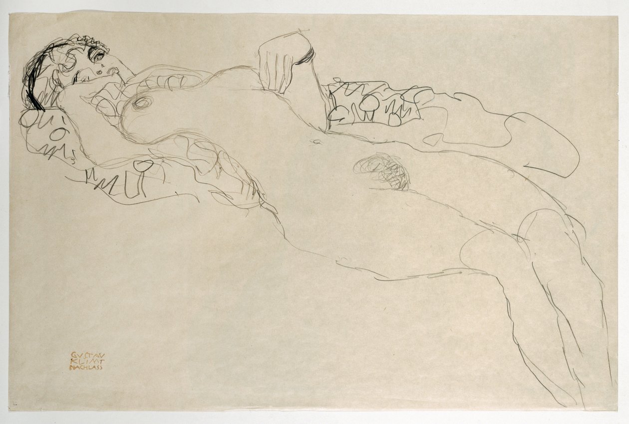 Nu feminino virado para a esquerda de Gustav Klimt