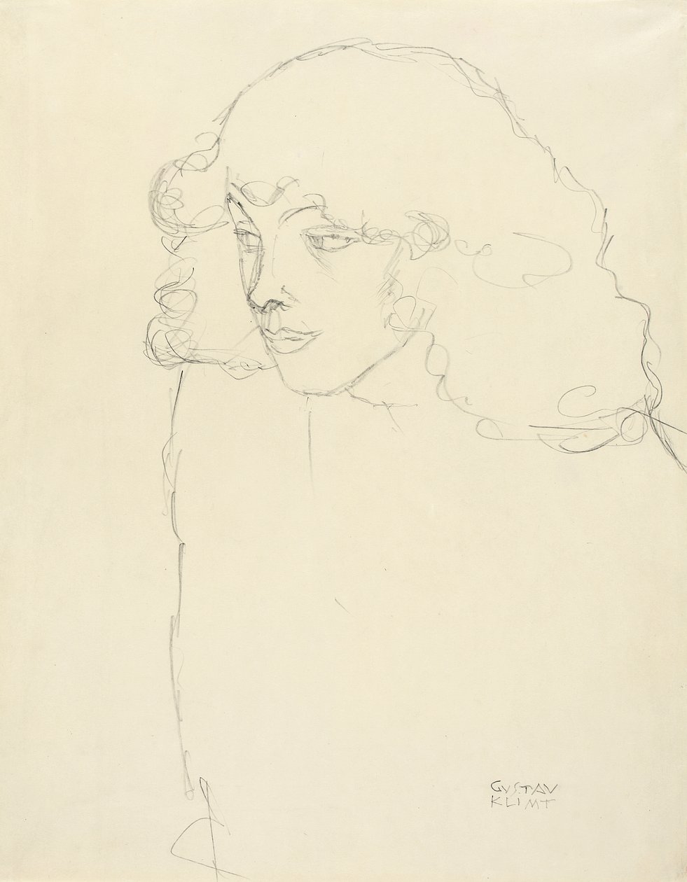 Retrato a meio comprimento de uma rapariga em perfil de três quartos a partir da esquerda de Gustav Klimt