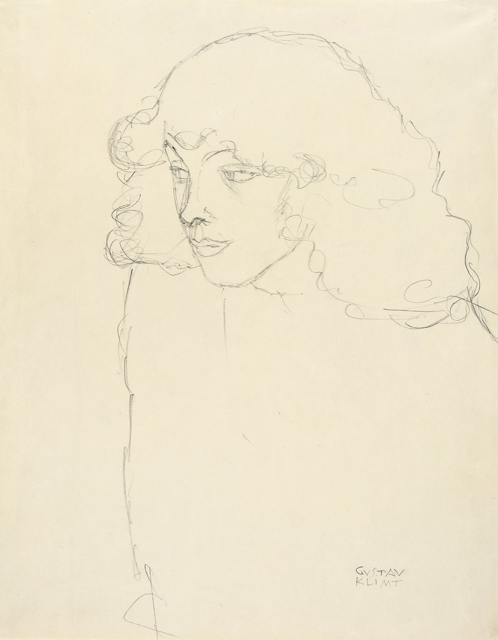 Retrato de meio comprimento de menina em perfil de três quartos, 1913 de Gustav Klimt