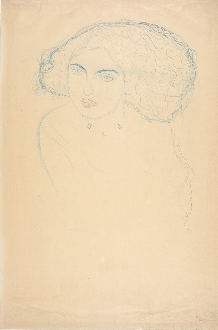 Cabeça de mulher, c.1916 (lápis de cor sobre papel) de Gustav Klimt