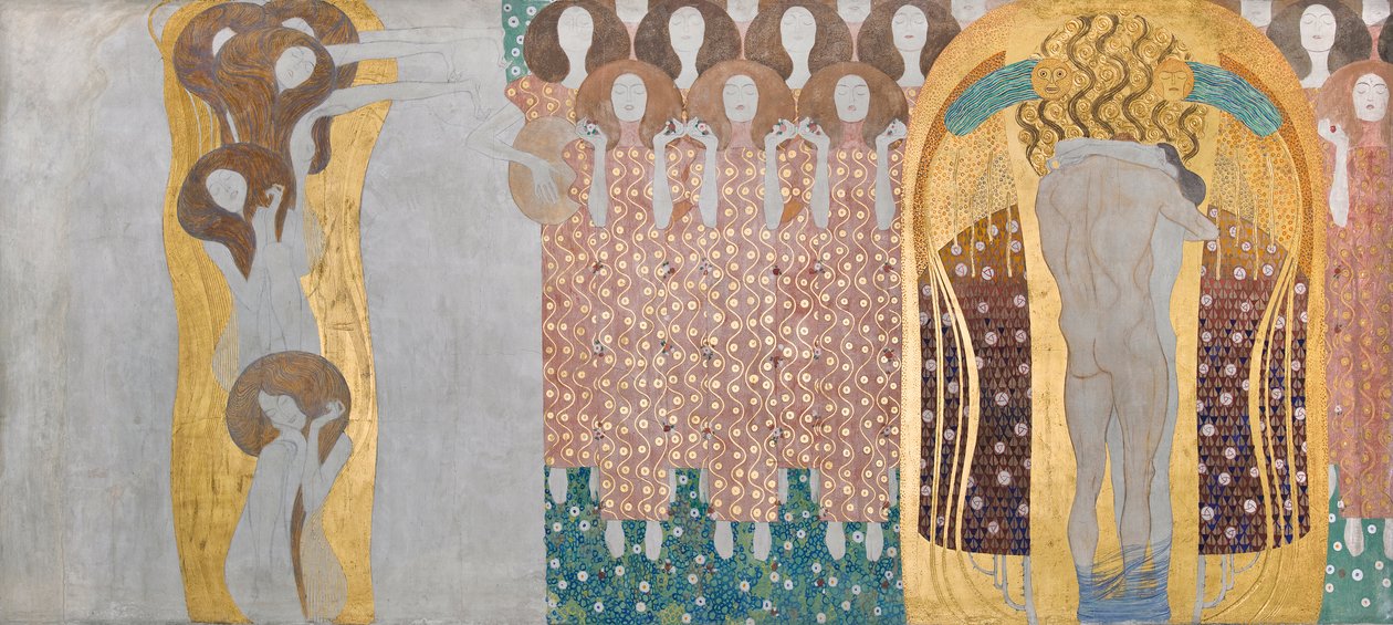 Aqui está um Beijo ao Mundo Inteiro!, detalhe do Frieze Beethoven de Gustav Klimt