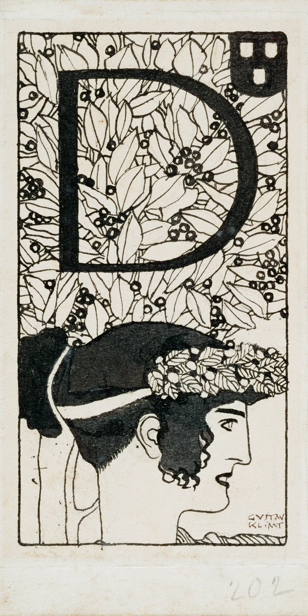 Inicial D, utilizada no terceiro número da Ver Sacrum, a revista do movimento Art Nouveau Secession na Áustria de Gustav Klimt