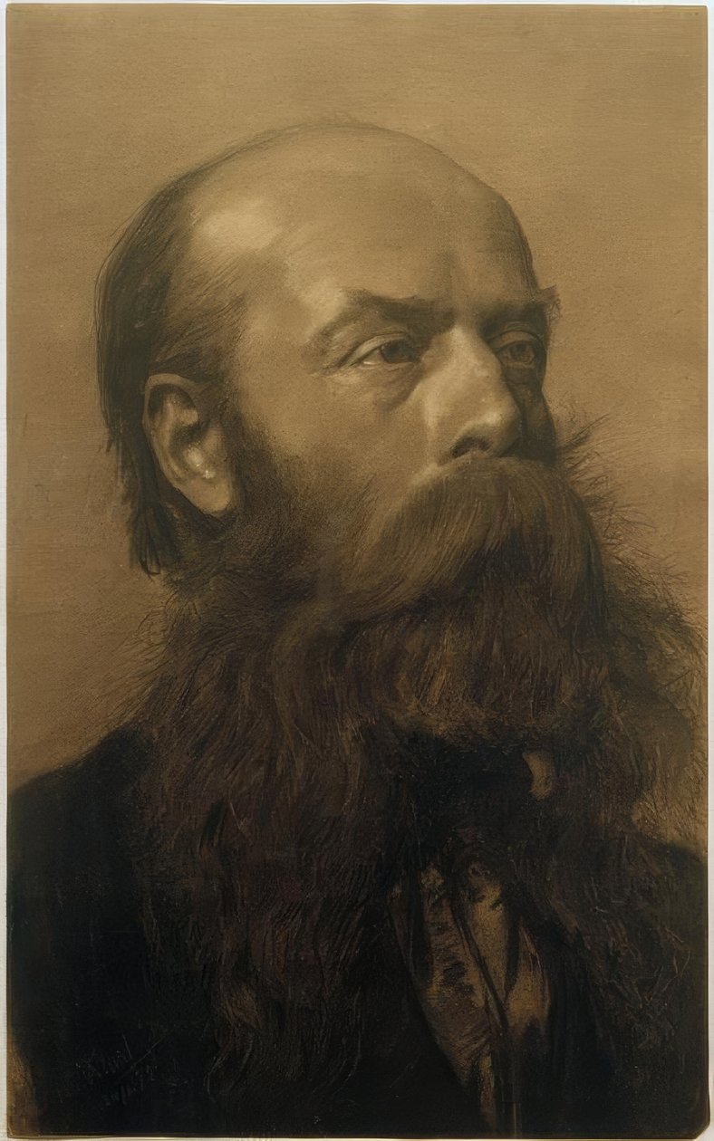 Cabeça de um homem barbudo no perfil de três quartos à direita de Gustav Klimt