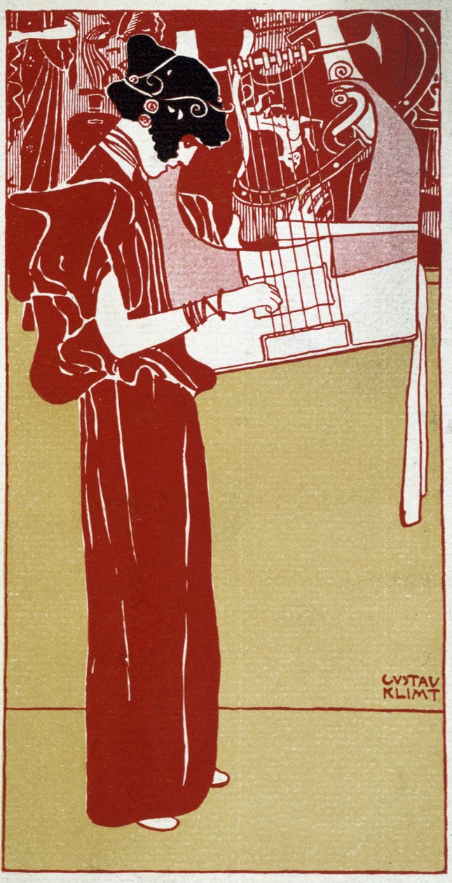 Música - desenho de Gustav Klimt, deb. Século XX de Gustav Klimt