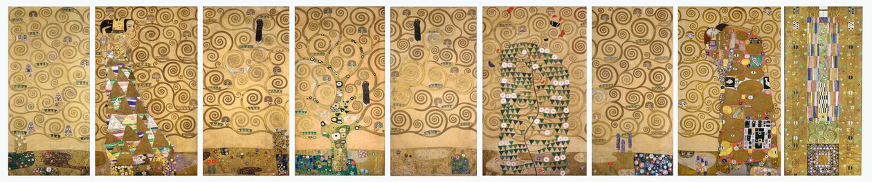 Nove desenhos de trabalho da execução de um friso de mosaico para a sala de jantar da Stoclet House em Bruxelas de Gustav Klimt