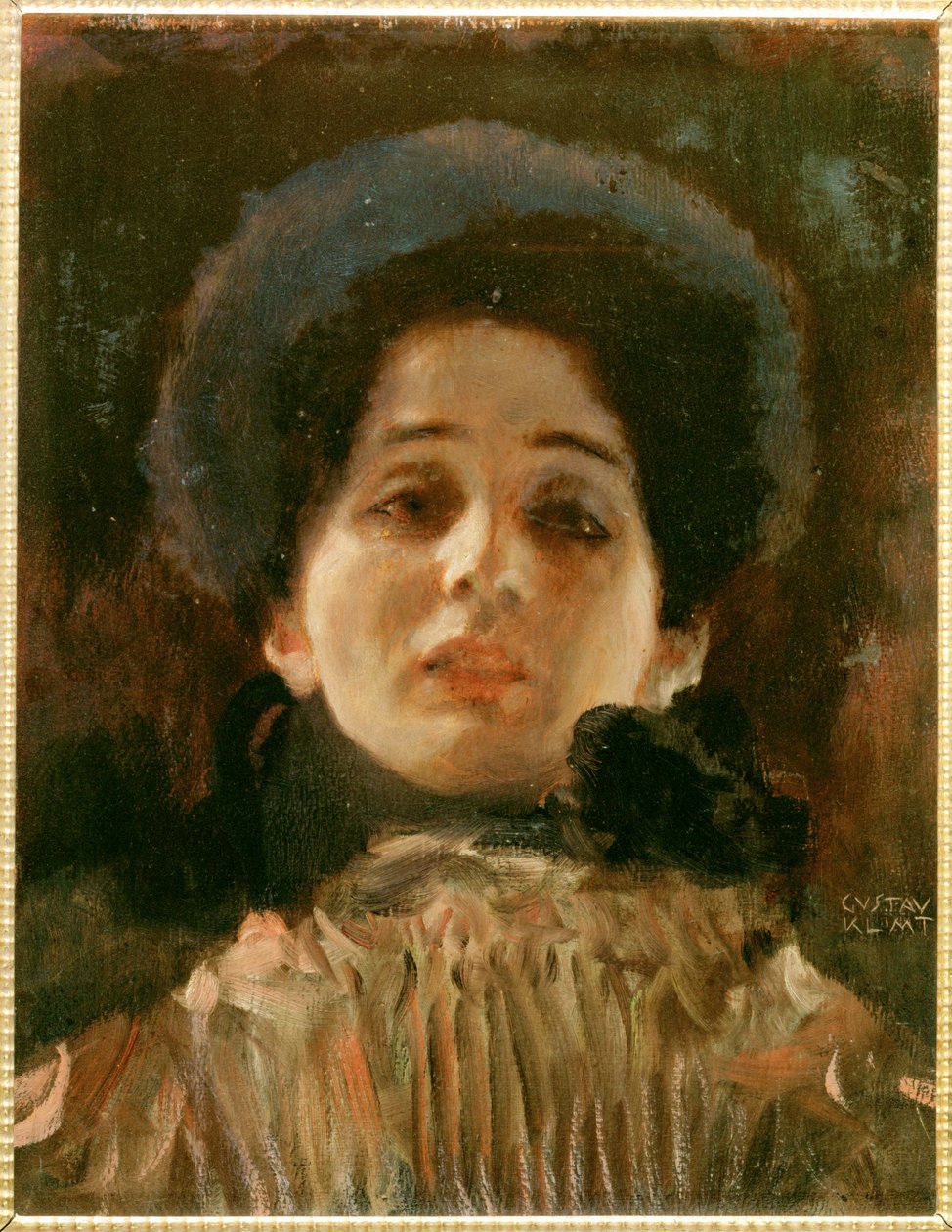 Retrato e rosto de uma mulher de Gustav Klimt