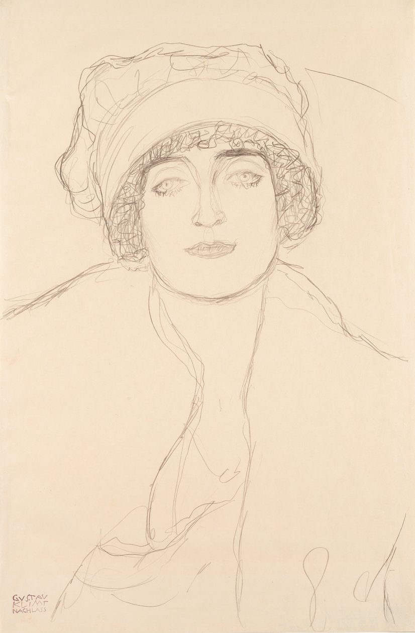 Retrato em um chapéu, 1917-118 de Gustav Klimt
