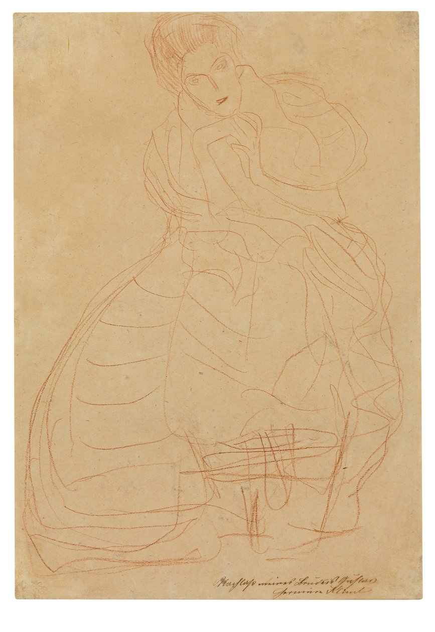 Retrato de Adele Bloch-Bauer. Estudo do traje com as mãos em forma de ferradura de Gustav Klimt