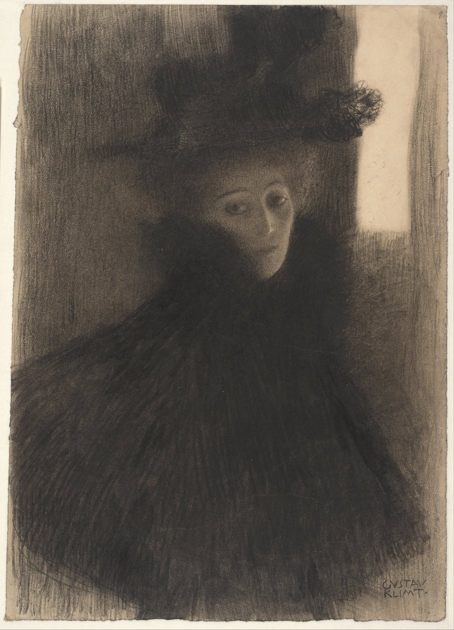 Retrato de uma senhora com capa e chapéu de Gustav Klimt