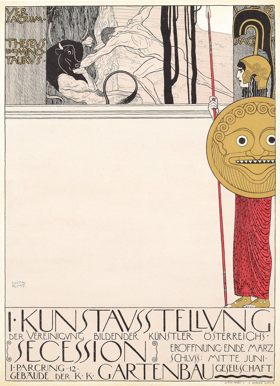 Cartaz para a Primeira Exposição Secessionista em Viena em 1898 de Gustav Klimt