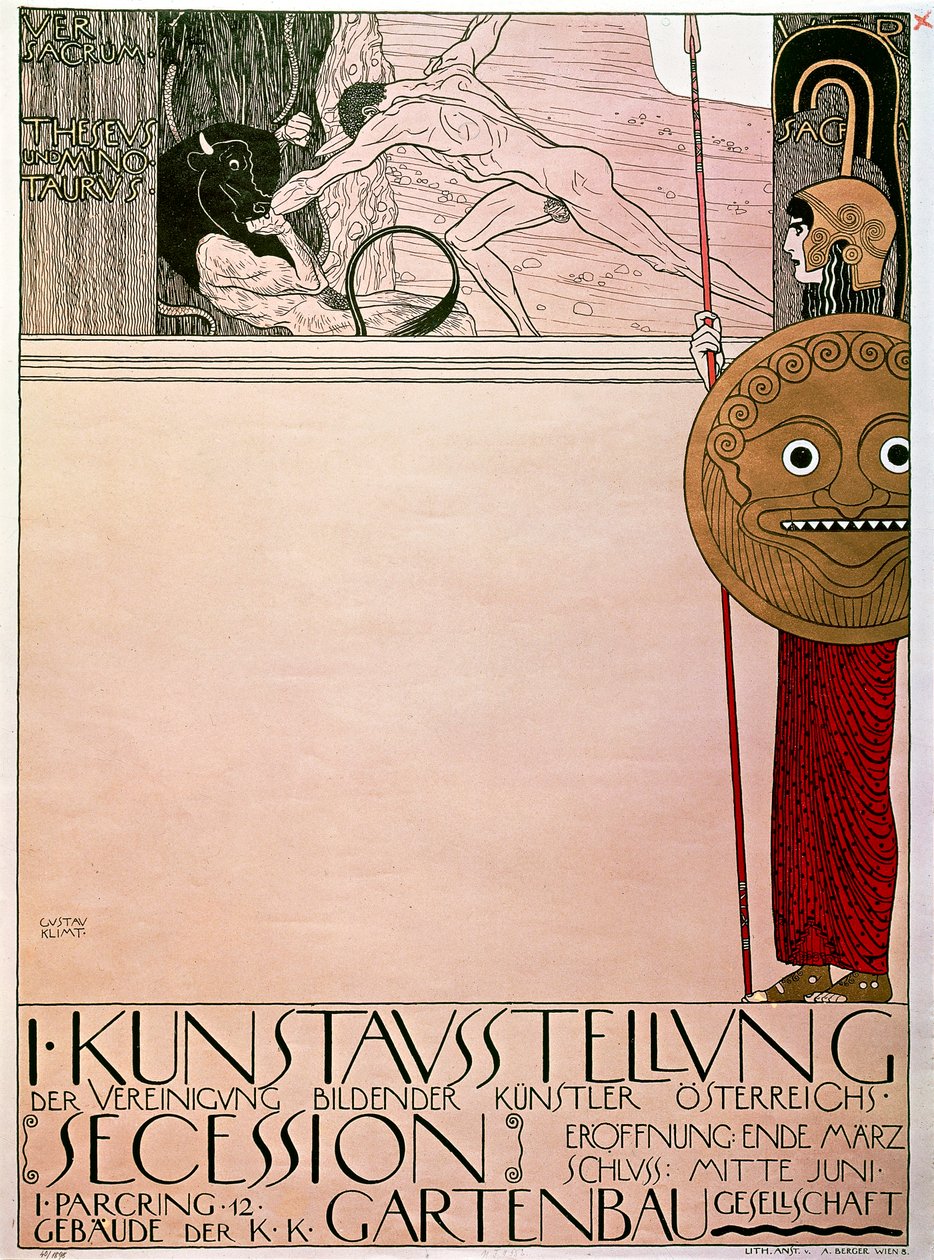 Poster para a primeira exposição da Secessão (Theseus e Minotaur) de Gustav Klimt