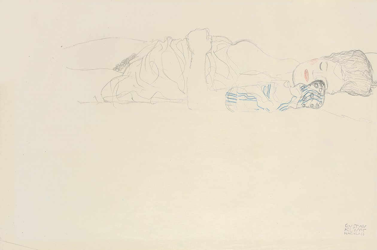 Reclinado meio nu para a direita, c.1914-15 de Gustav Klimt