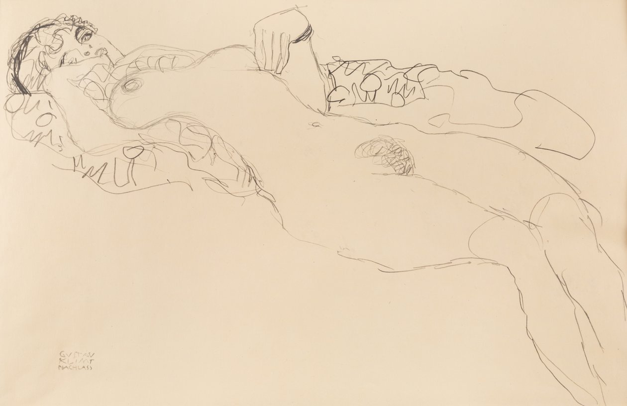 Nu feminino reclinado, à esquerda, 1917. de Gustav Klimt