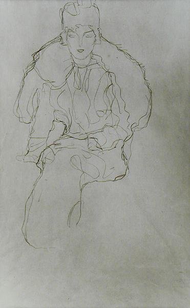 Mulher sentada com pêlo e touca de Gustav Klimt