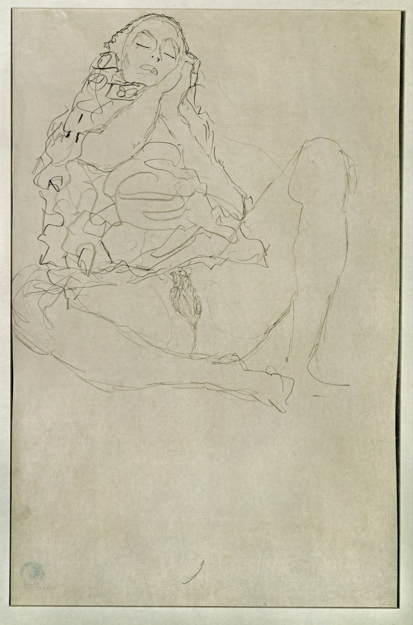 Sentado seminu com os olhos fechados de Gustav Klimt