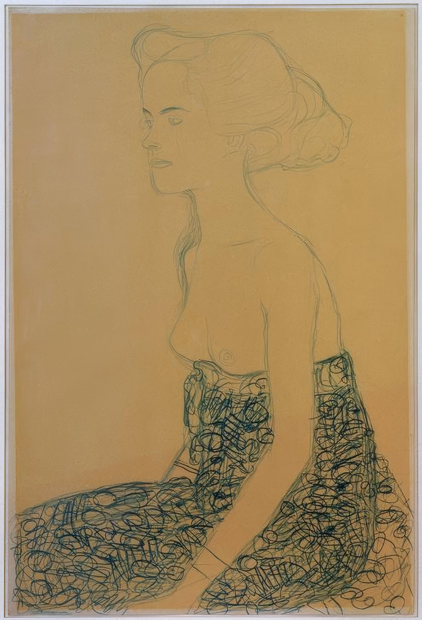 Sentado meio ato para a esquerda de Gustav Klimt