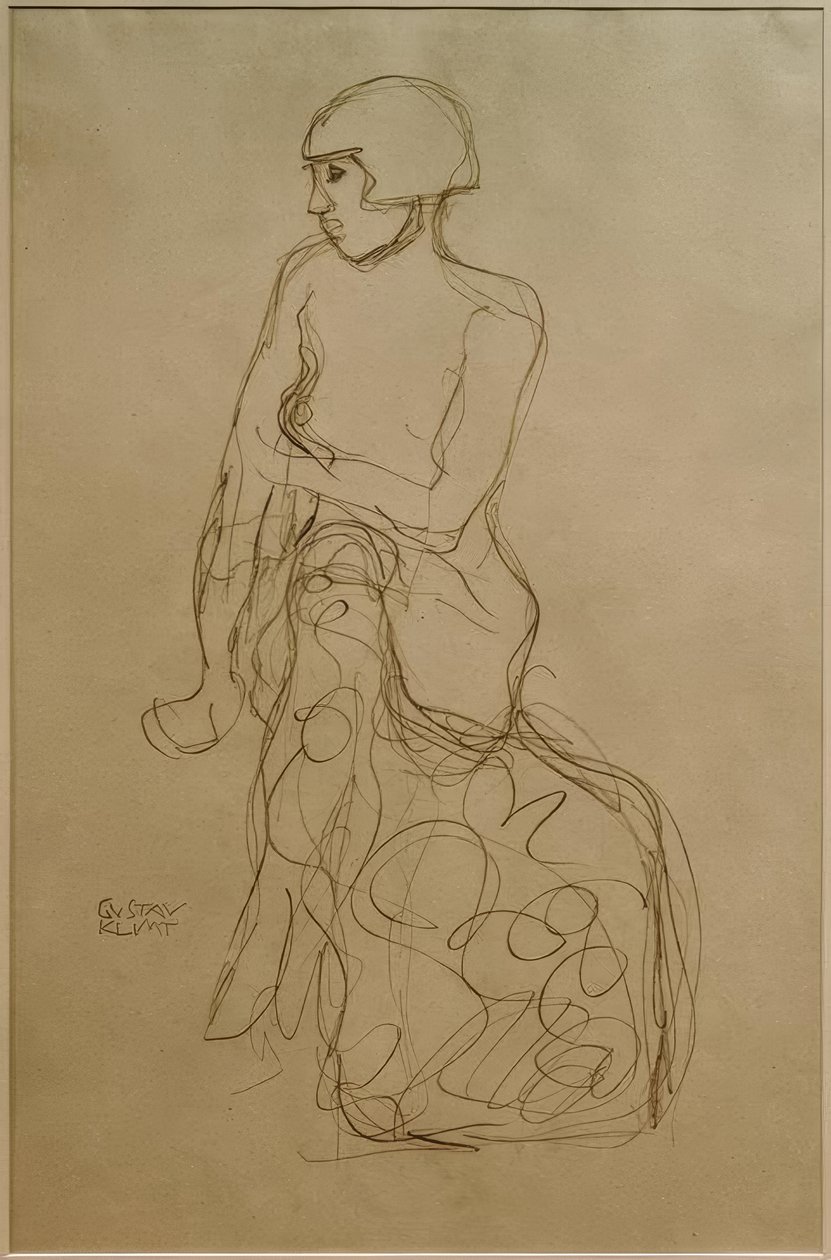 Sentado meio ato para a esquerda de Gustav Klimt