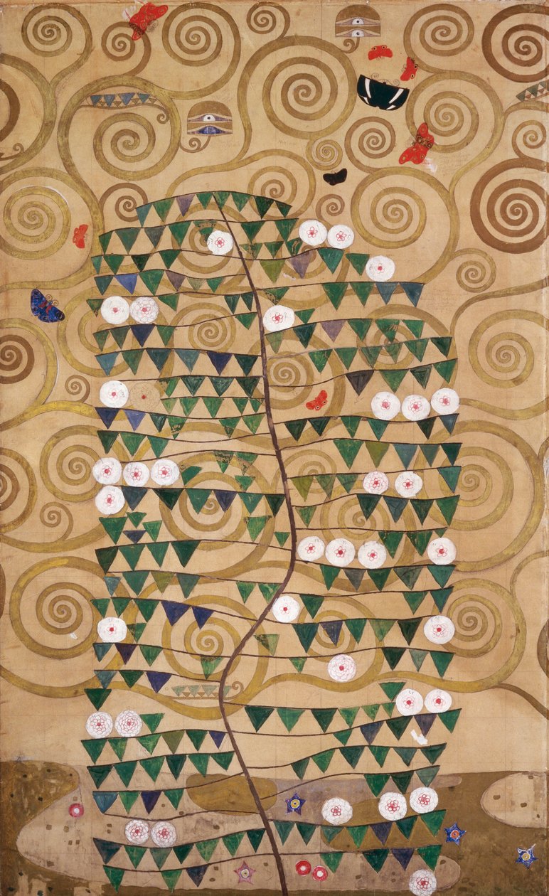 Esboços para o Friso do Palais Stoclet em Bruxelas, Bélgica (aguarela e lápis sobre papel) de Gustav Klimt