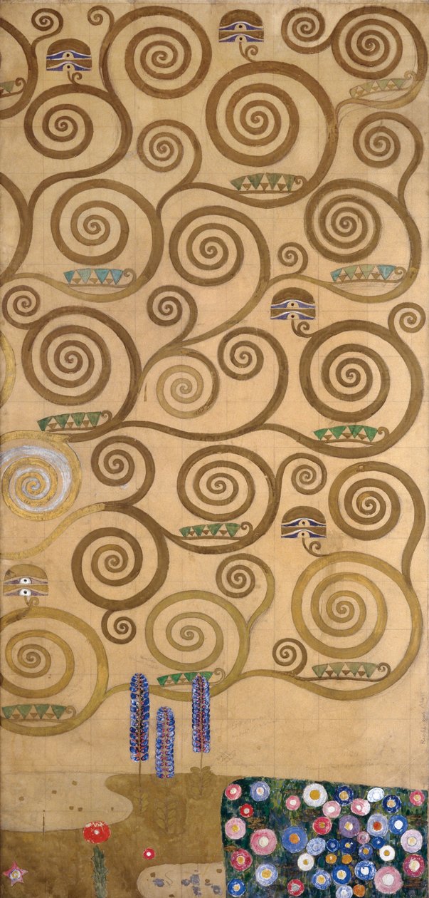 Esboços para o Friso do Palais Stoclet em Bruxelas, Bélgica (aguarela e lápis sobre papel) de Gustav Klimt