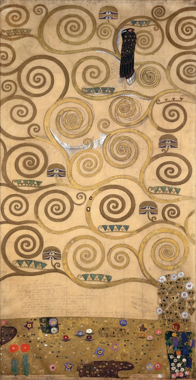 Esboços para o Friso do Palais Stoclet em Bruxelas, Bélgica (aguarela e lápis sobre papel) de Gustav Klimt