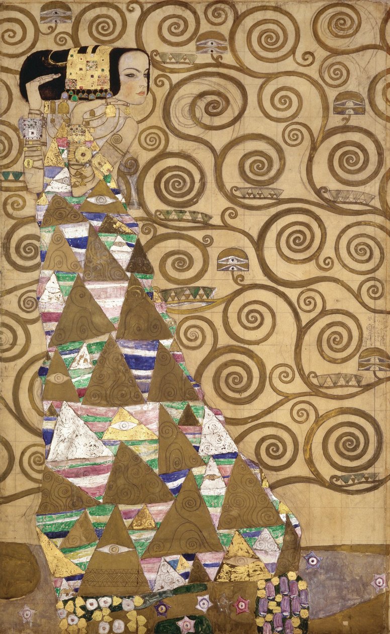 Esboços para o Friso do Palais Stoclet em Bruxelas, Bélgica (aguarela e lápis sobre papel) de Gustav Klimt