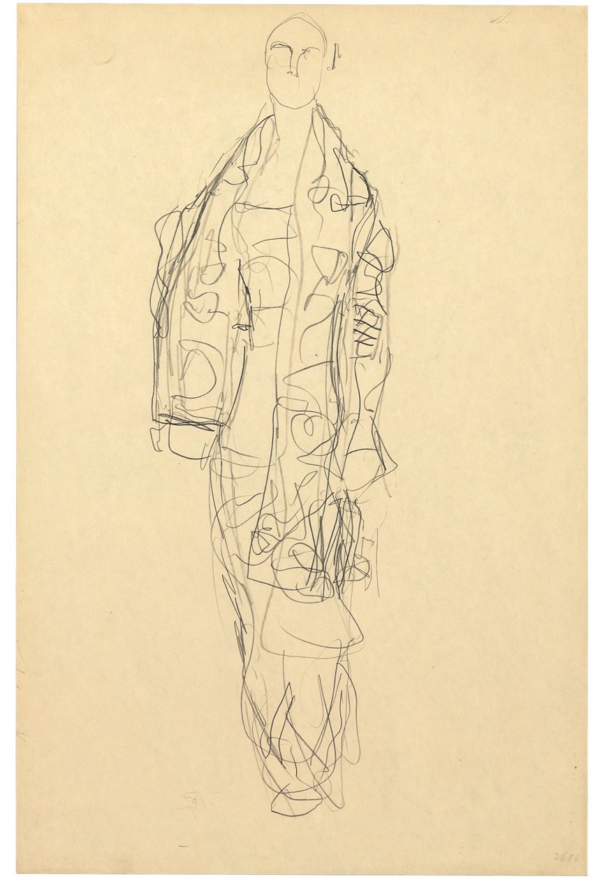 Senhora de pé com capa, c.1914-16 (lápis sobre papel) de Gustav Klimt