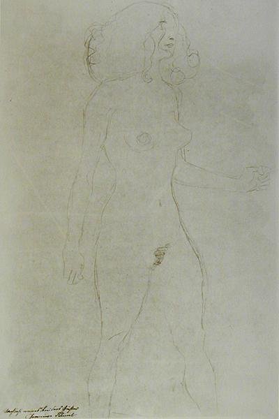Nú em pé (lápis sobre papel) (foto a p/b) de Gustav Klimt