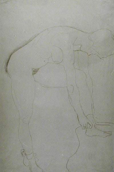 Nu em Pé com Pernas Levantadas, c.1907 (lápis em papel japonês) (foto a p/b) de Gustav Klimt