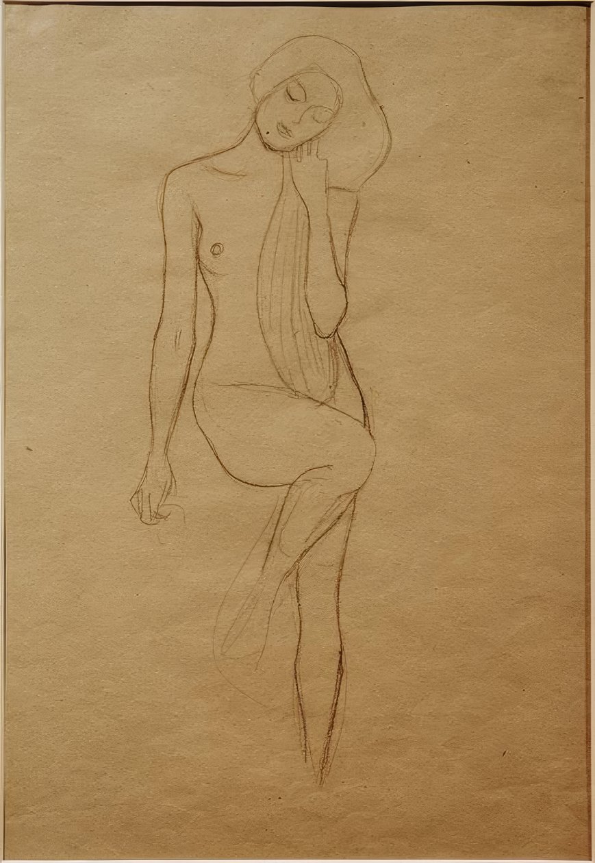 Ato de mulher em pé com a perna direita levantada de Gustav Klimt
