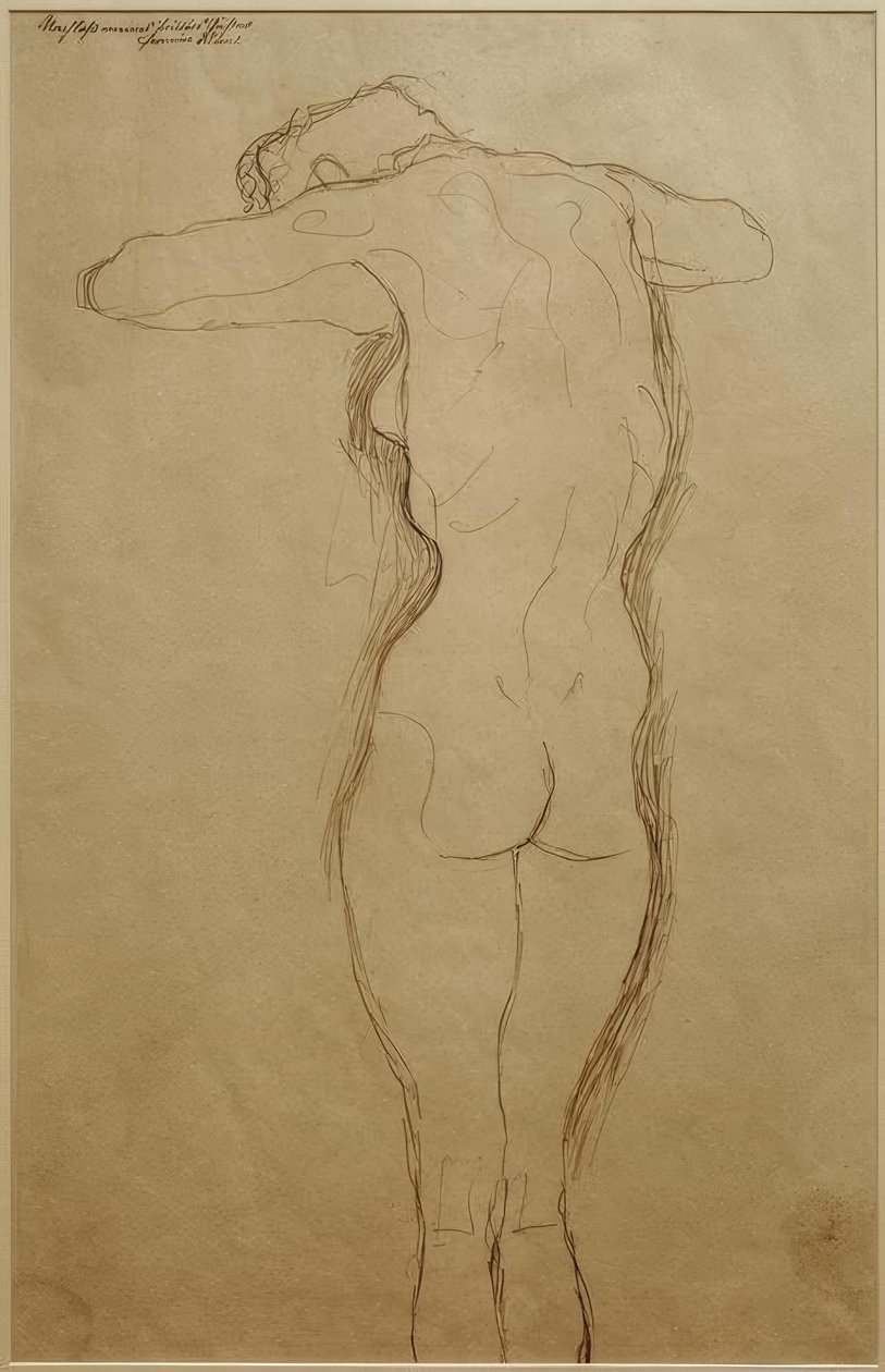 De pé, braços dobrados horizontalmente (estudo) de Gustav Klimt