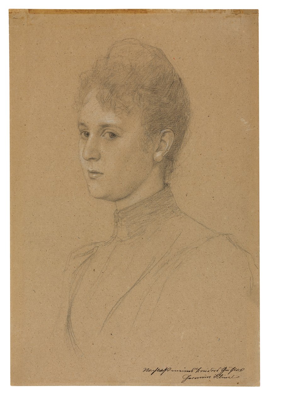 Estudo para um retrato (Sra. Heymann), c.1892 (lápis com aguçamento branco sobre papel lustroso) de Gustav Klimt