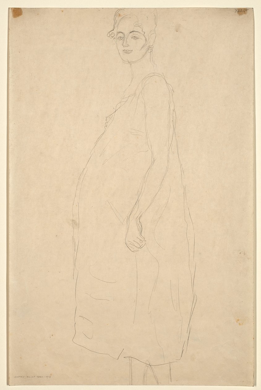 Estudo de uma mulher grávida vestida, c.1915-16 (lápis sobre papel simili Japan) de Gustav Klimt