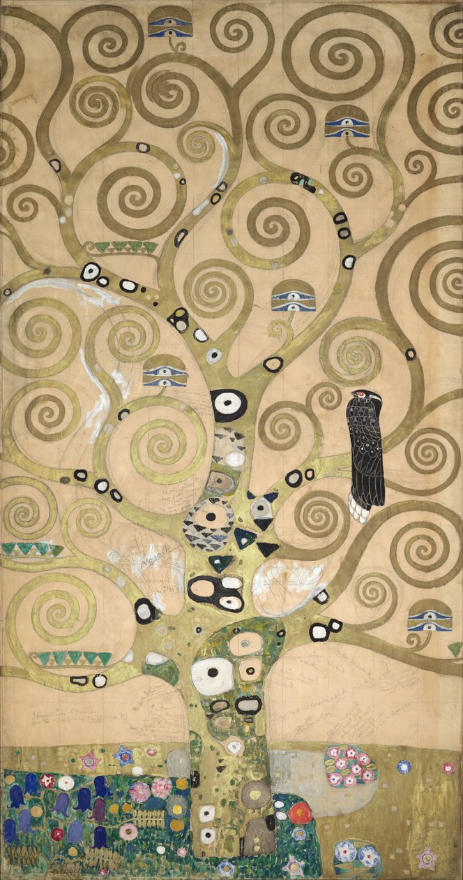 O Friso de Stoclet, pormenor: Árvore da Vida, c.1905-09 (têmpera sobre cartão) de Gustav Klimt