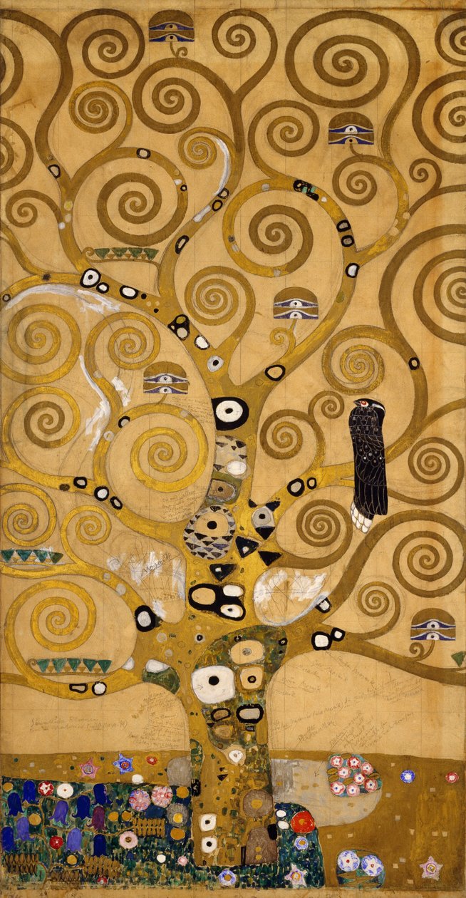 Árvore da Vida (Stoclet Frieze) detalhe do lado esquerdo, c.1905-09 (tempera e aguarela) de Gustav Klimt